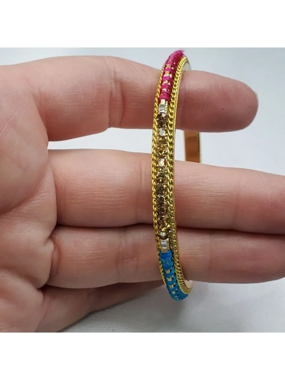 VTG 6 Multicolor Rhinestone Glitter & Metal Bangles Gold & Silver-Tone Mixed